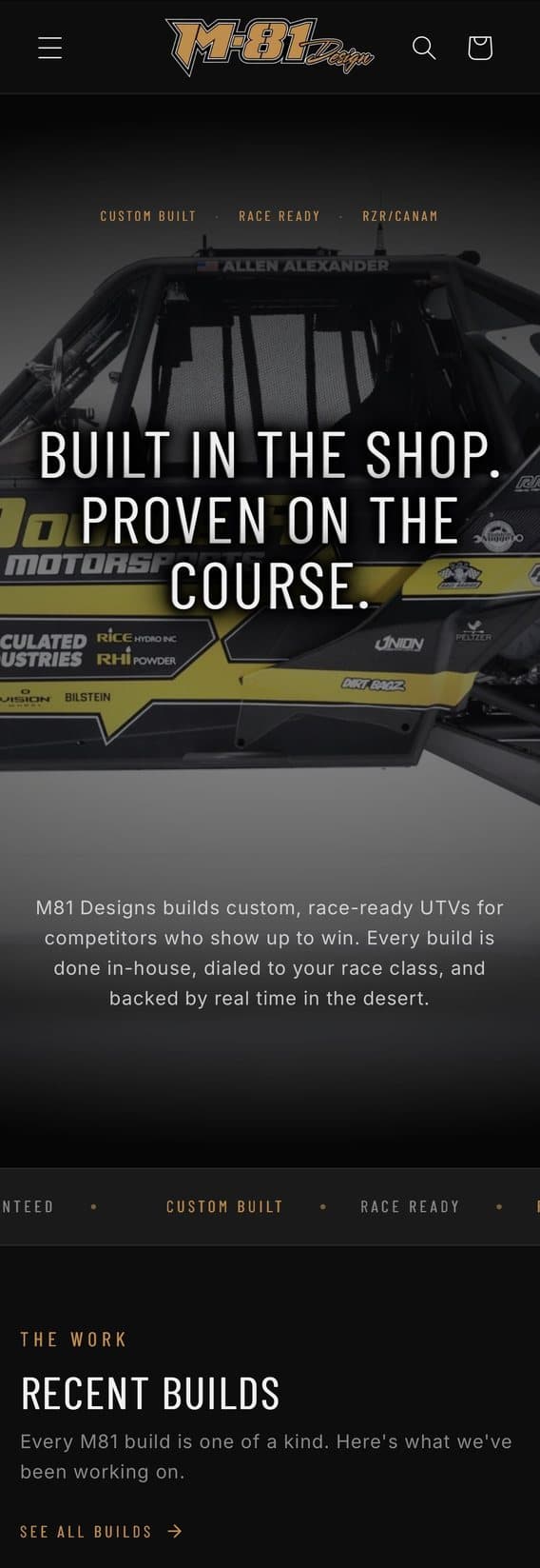 M81 Designs website preview on mobile